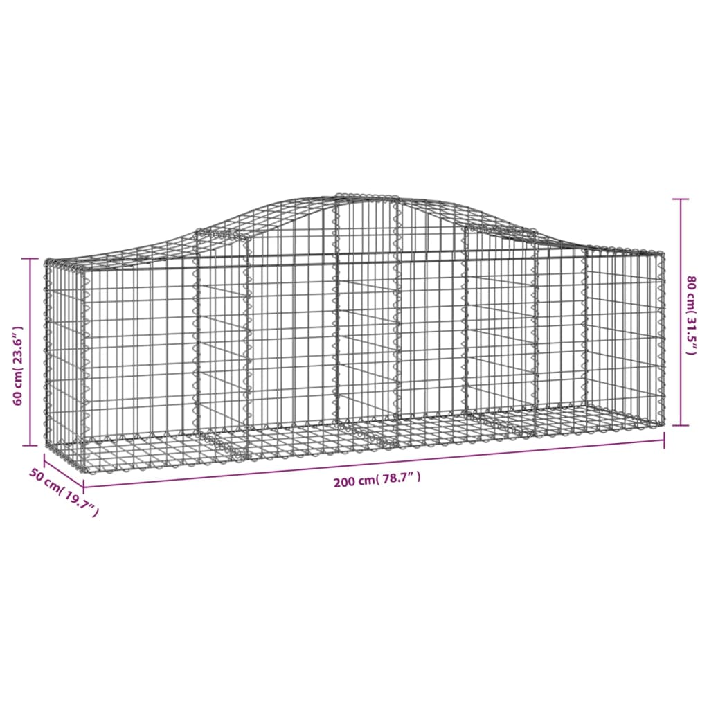 Curved gabion basket galvanized iron - 200 x 50 x 60/80 cm, 1 - number 5.