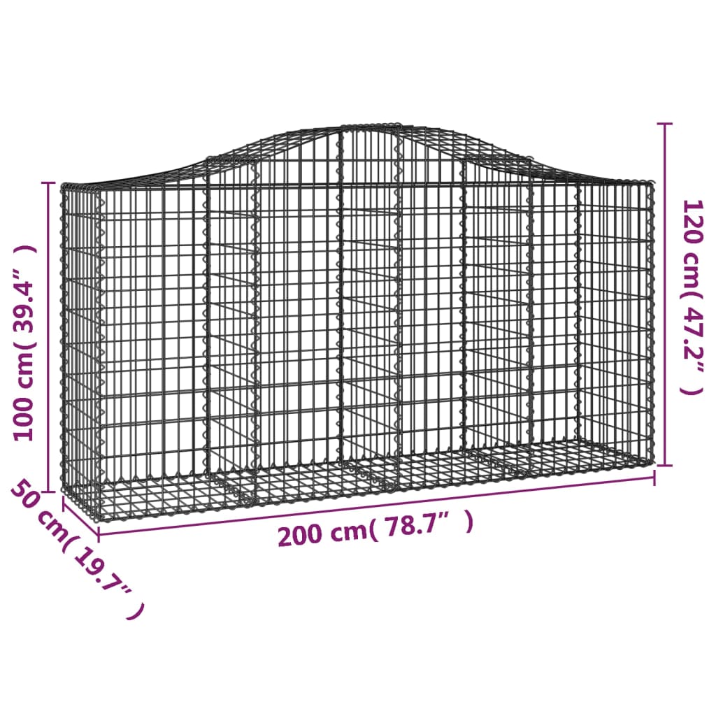 Curved gabion basket galvanized iron - 200 x 50 x 100/120 cm, 1 - number 5.