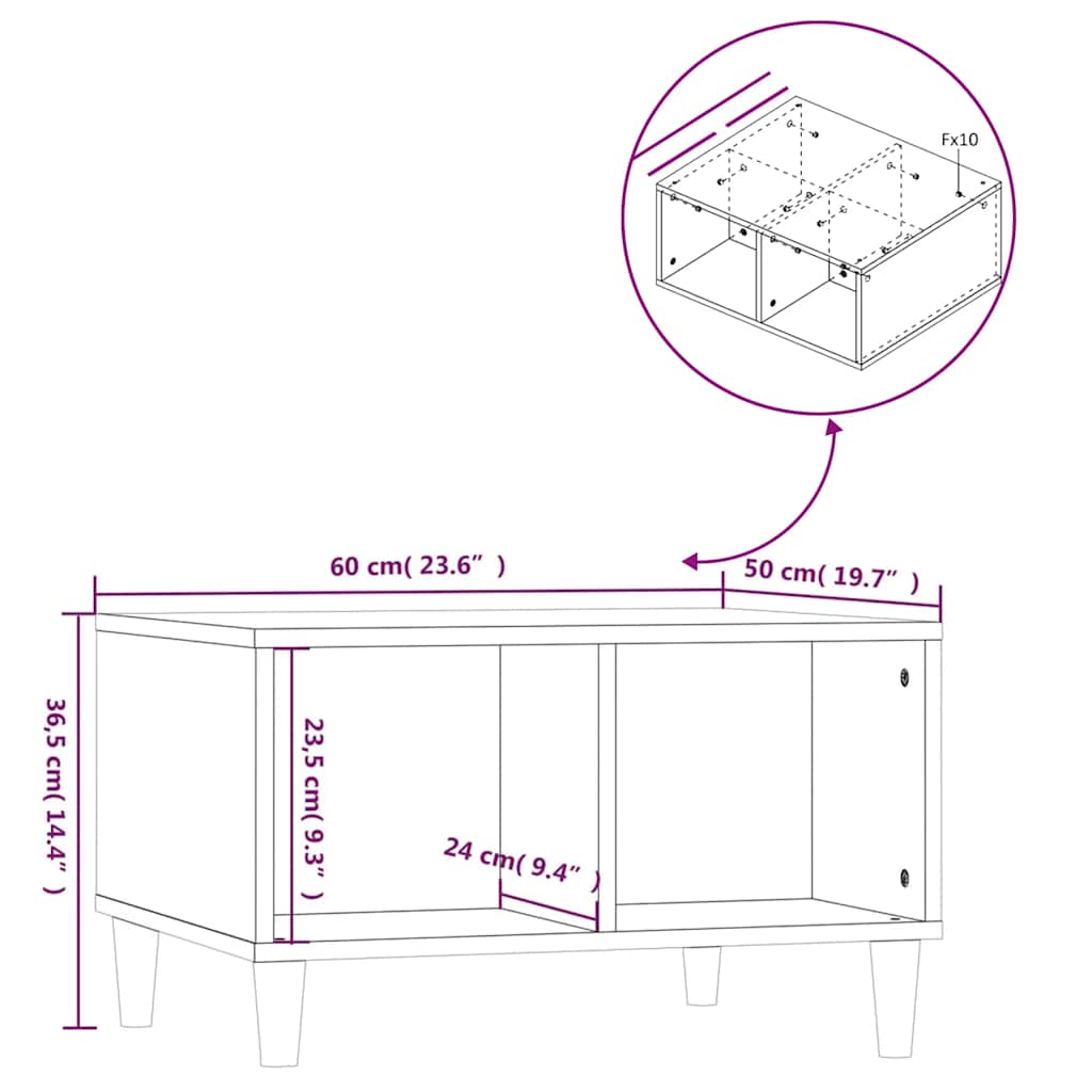 Sofabord 60x50x36,5 cm konstrueret træ brun egetræsfarve - number 8.