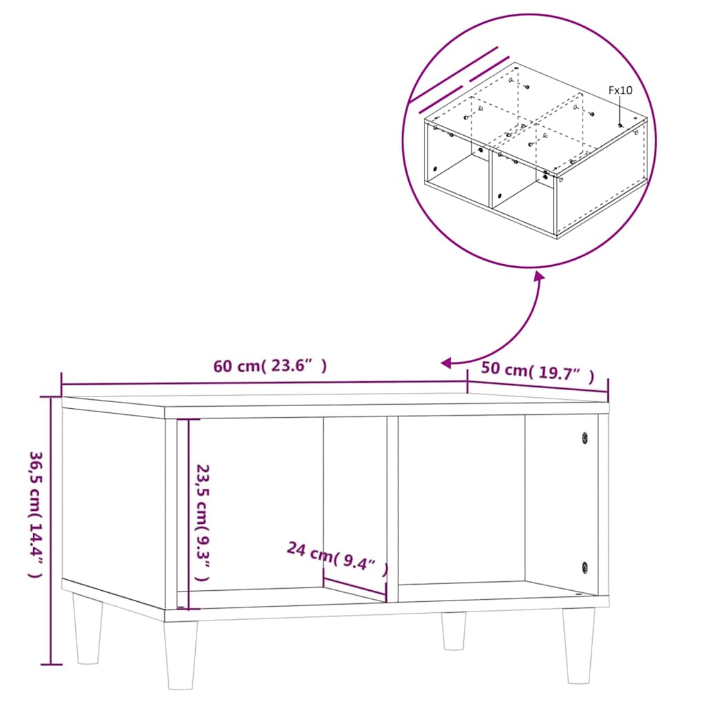 Sofabord 60x50x36,5 cm konstrueret træ - betongrå, 1 - number 8.