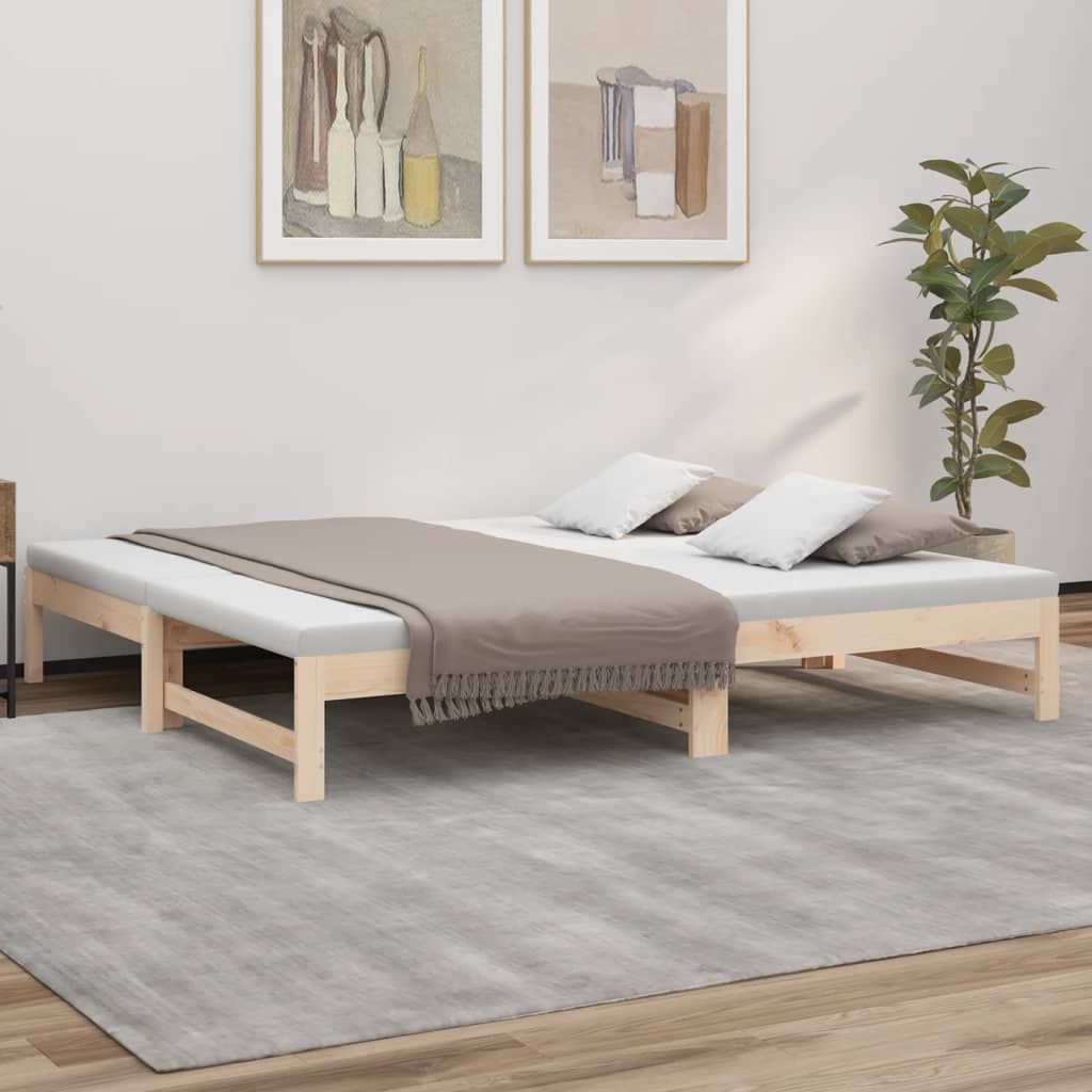 Daybed med udtræk massivt fyrretræ - naturfarvet, 195.5 x 179 x 30 cm - number 1.