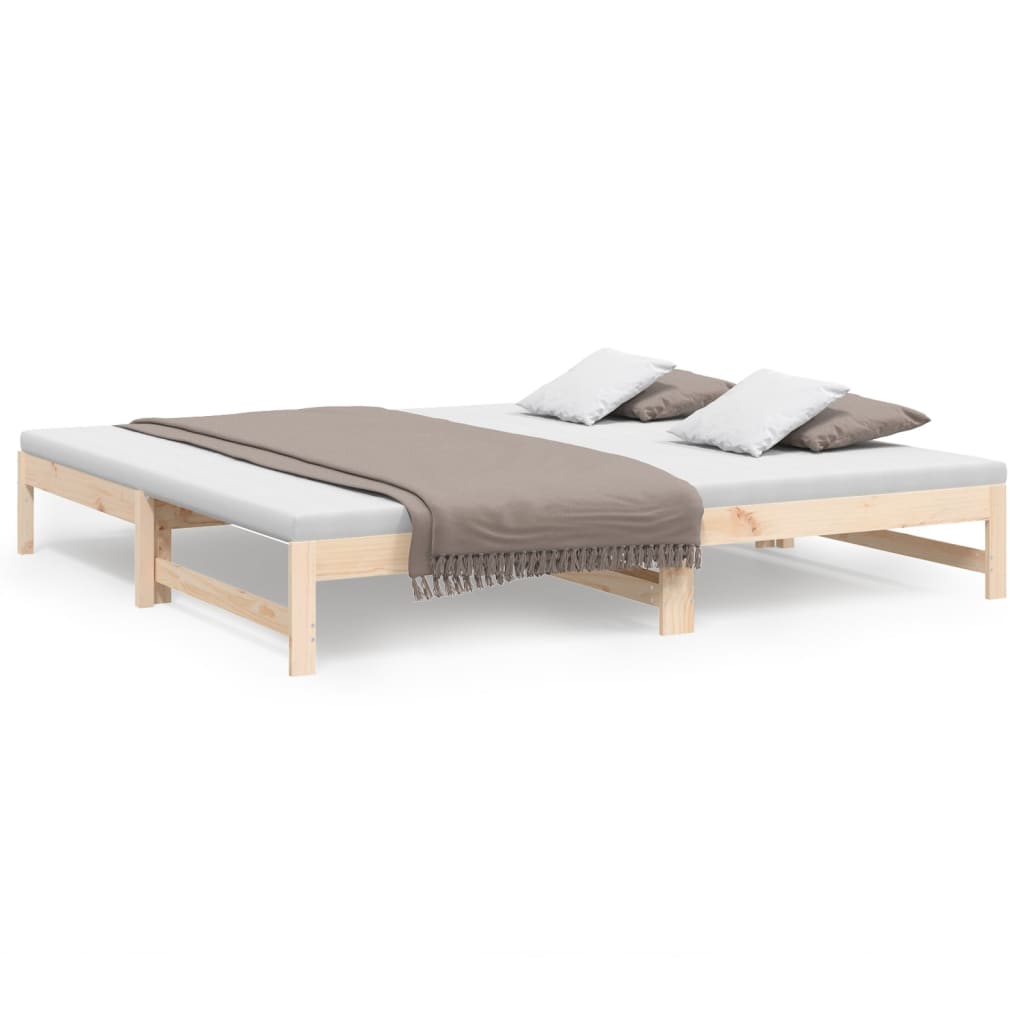 Daybed med udtræk massivt fyrretræ - naturfarvet, 205.5 x 179 x 30 cm - number 2.