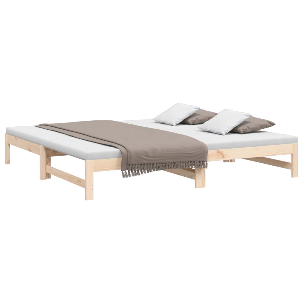 Daybed med udtræk massivt fyrretræ - naturfarvet, 205.5 x 179 x 30 cm - number 3.