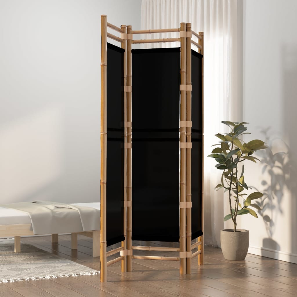 3-panels rumdeler 120 cm foldbar bambus og kanvas - sort, 120 x 180 cm, 1 - number 1.