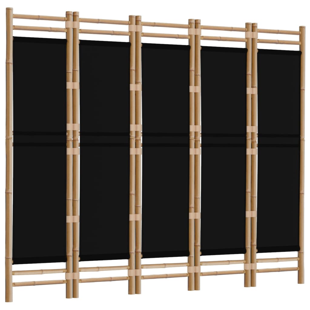 5-panels romdeler 200 cm sammenleggbar bambus og lerret - svart, 200 x 180 cm, 1 - number 3.