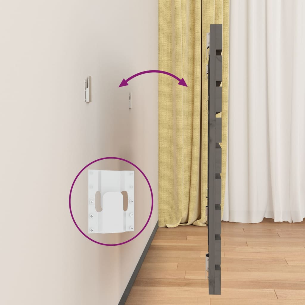 Sengegavl 96x3x63 cm massivt fyrretræ - grå, 96 x 63 cm, 1 - number 6.