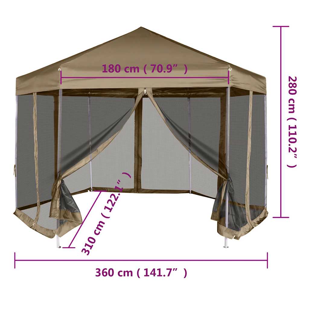 Pop-up tent with side walls 3.6x3.1 m 220 g/m² grey-brown - number 11.