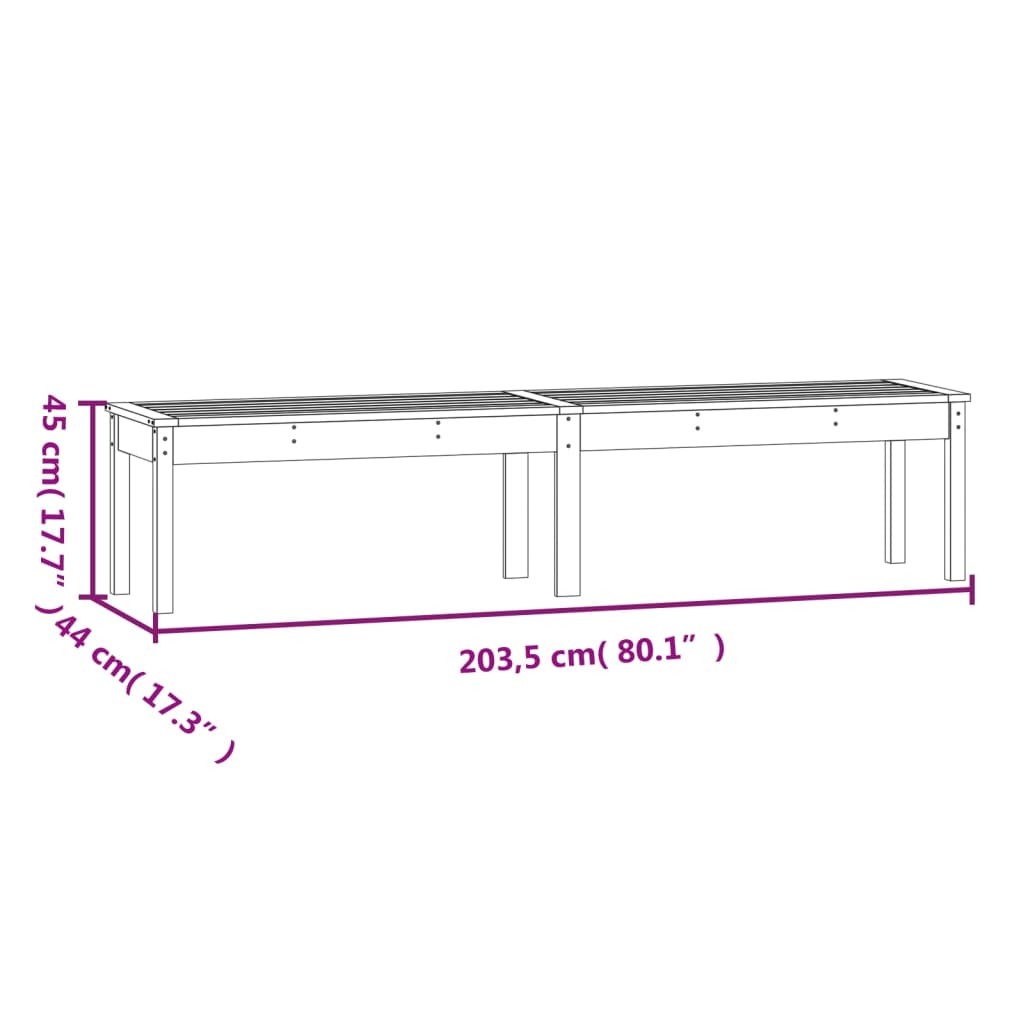 2-personers havebænk 203,5x44x45 cm massivt fyrretræ - fyrretræ naturlig, 203.5 x 44 x 45 cm, 1 - number 8.