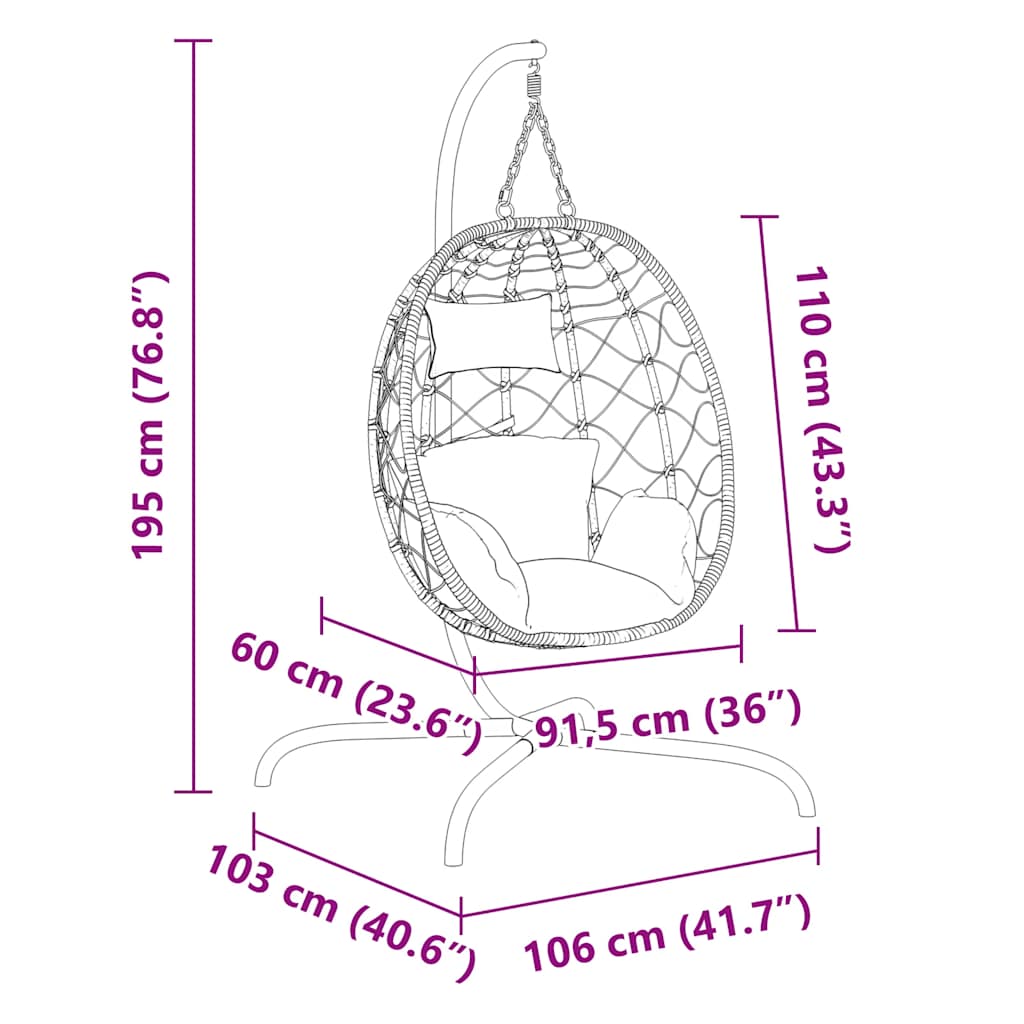 Hængestol med hynde polyrattan og stål - gråbrun, 1 - number 6.