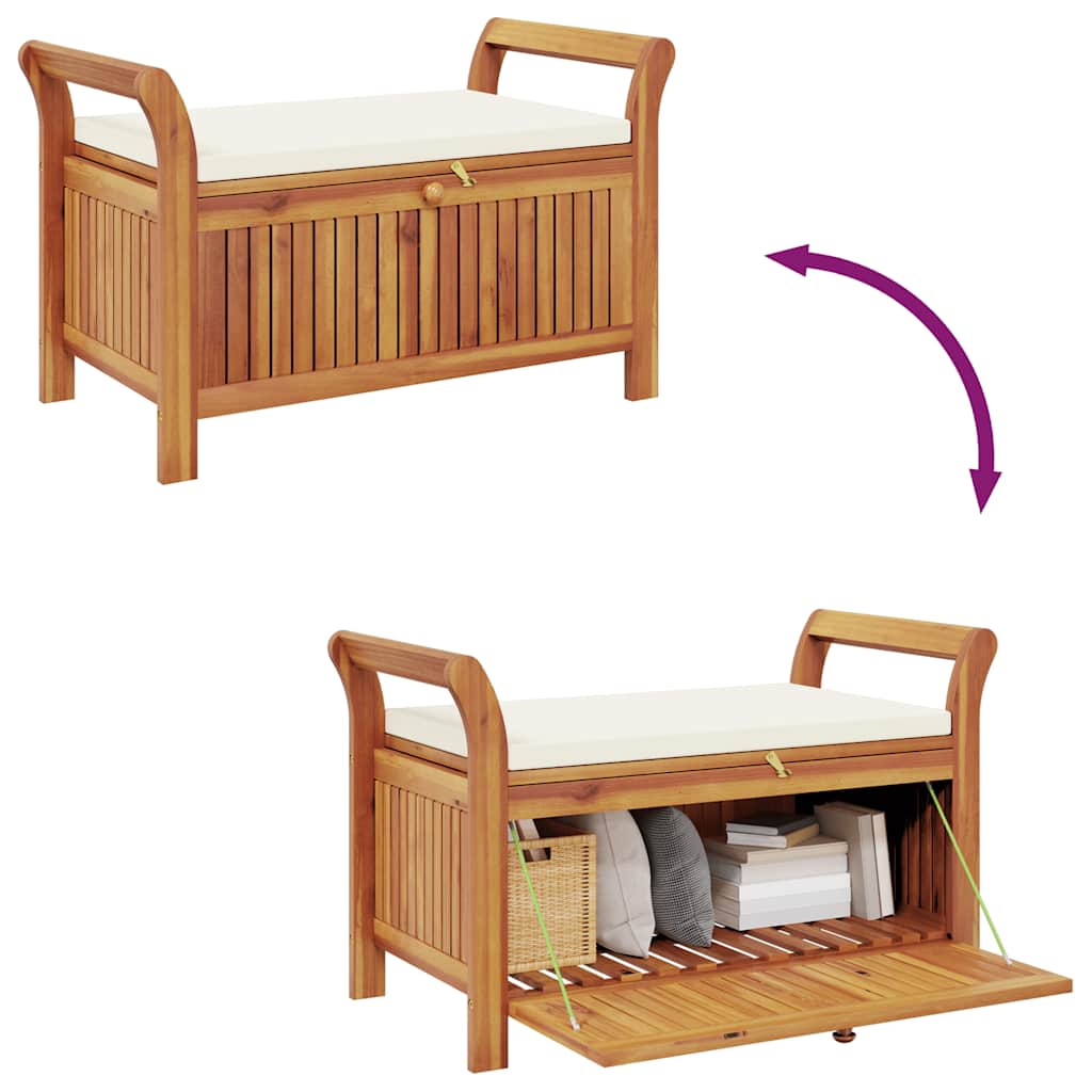 Opbevaringsbænk med hynde 91 cm massivt akacietræ - hvid, 91 x 50 x 60 cm, 1 - number 9.