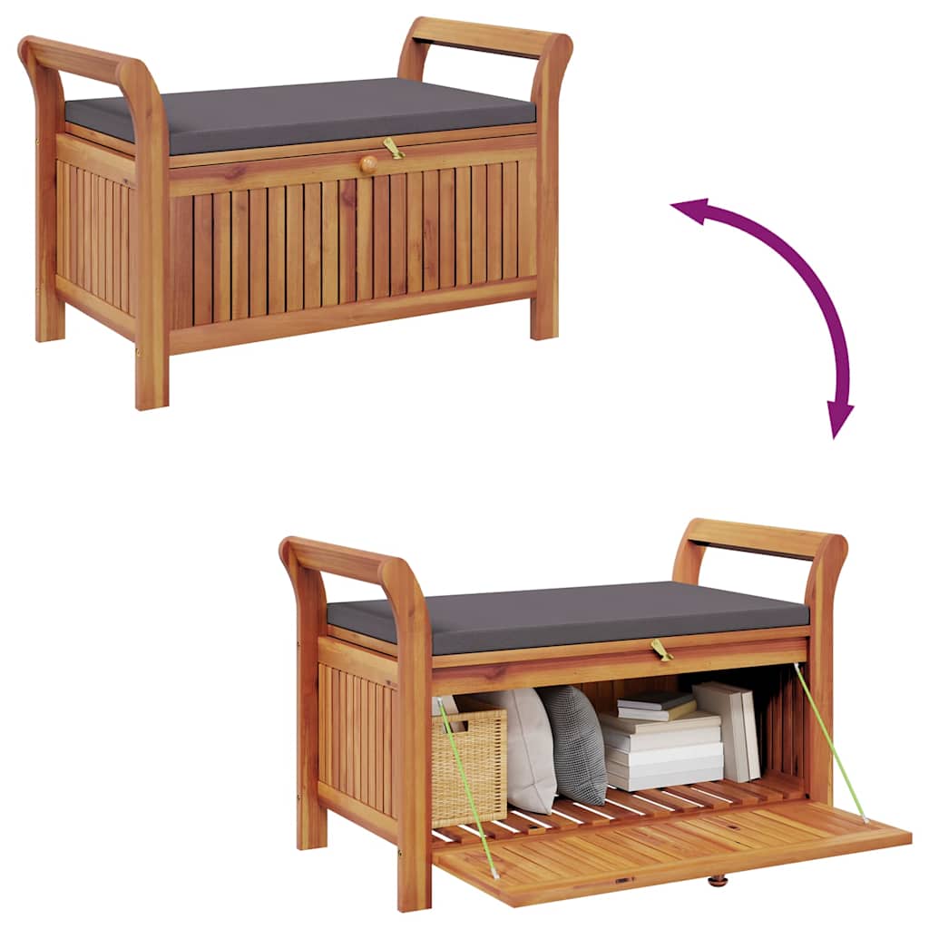 Opbevaringsbænk med hynde 91 cm massivt akacietræ - number 9.