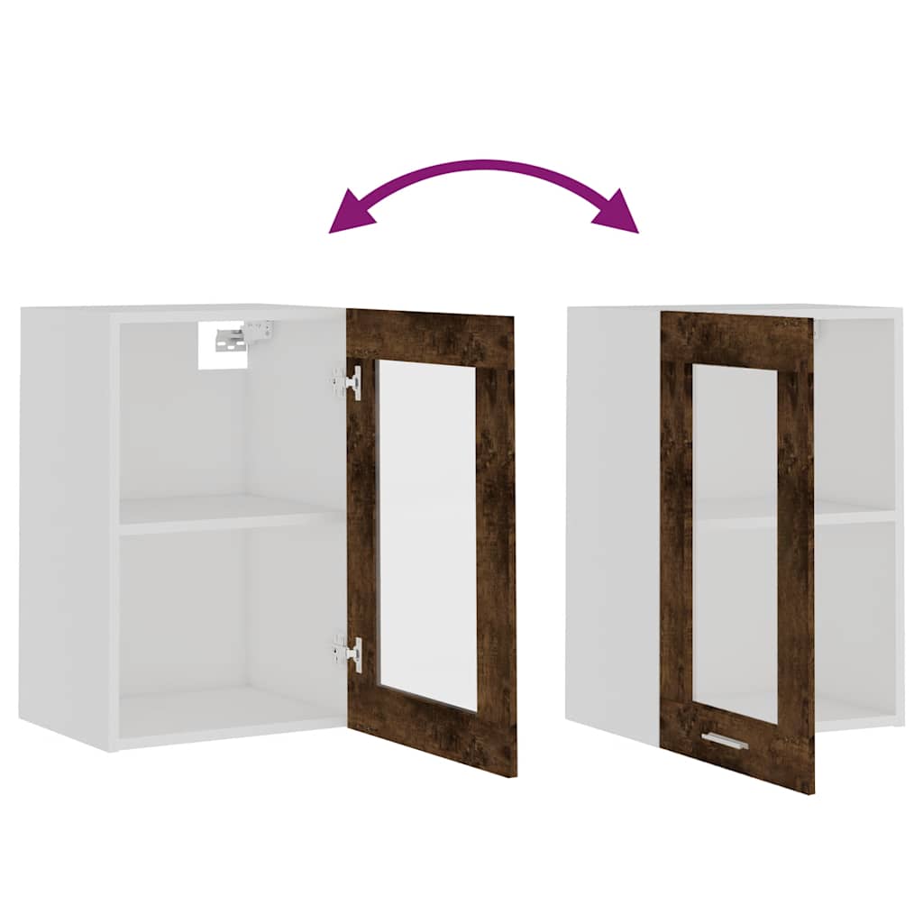 Væghængt glasskab 40x31x60 cm konstrueret træ røget egetræ - røget eg, 1, 1x væghængt glasskab (1 låge) 40 cm, x - number 8.