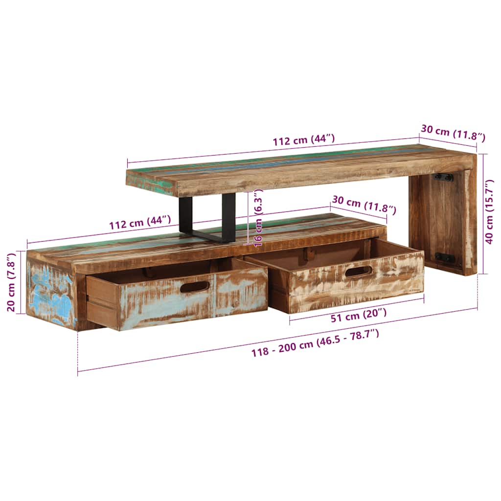 Stolik pod tv z litego drewna z recyklingu - number 12.
