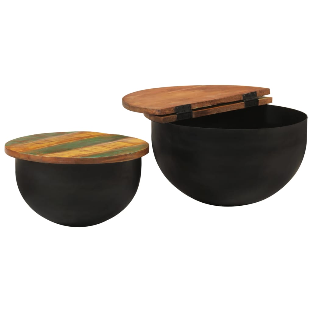 Stolići za kavu 2 dijela masivno obnovljeno drvo crno - number 2.