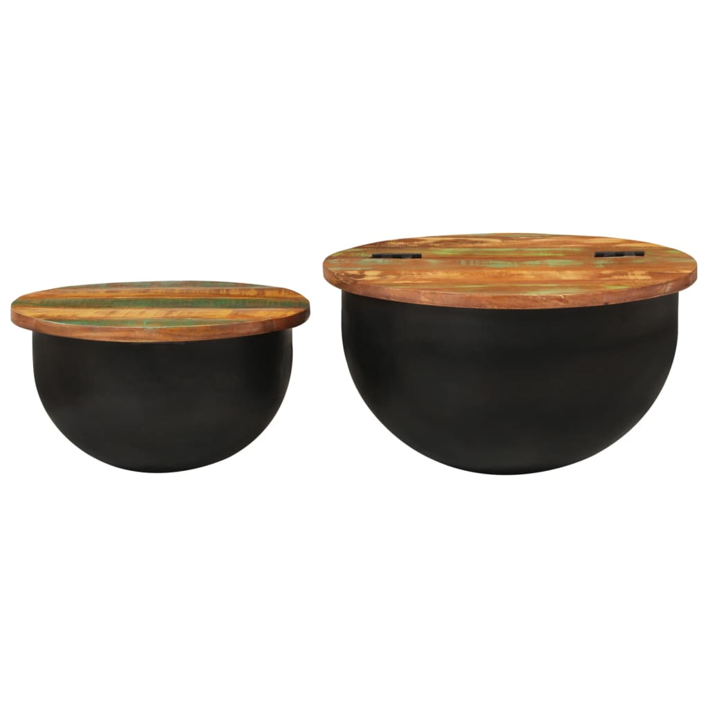 Stolići za kavu 2 dijela masivno obnovljeno drvo crno - number 4.