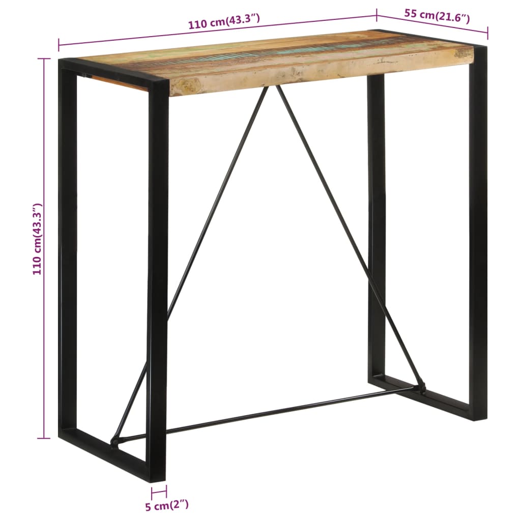 Barbord 110x55x110 cm massivt genbrugstræ - number 7.