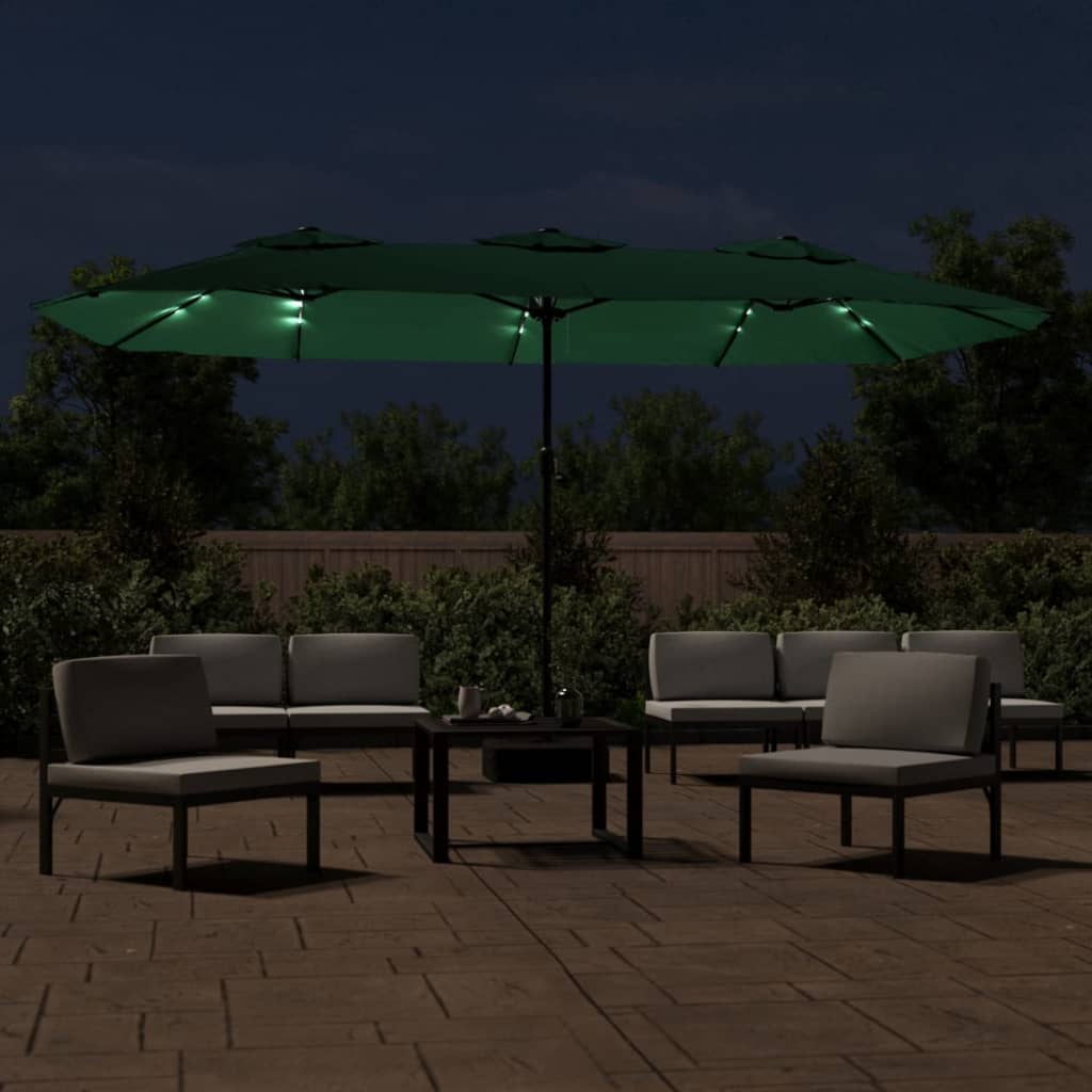 Parasol med dobbelt parasoldug og led-lys 449x245 cm - grøn, 1 - number 3.