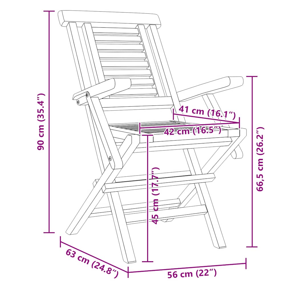Vrtne stolice 2 kom. 56x63x90 cm sklopiva masivna tikovina - number 8.