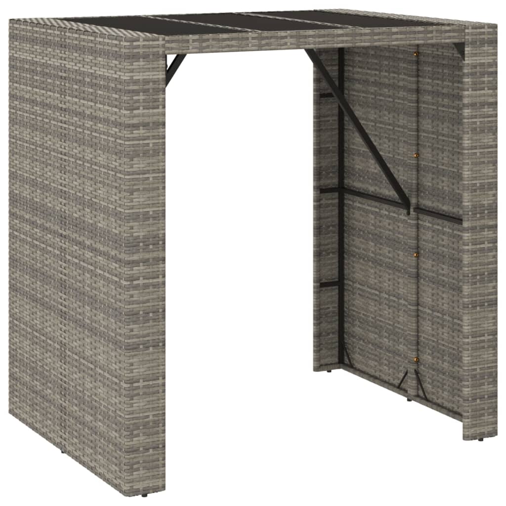 Barbord med glasplade 105x80x110 cm polyrattan grå - number 2.