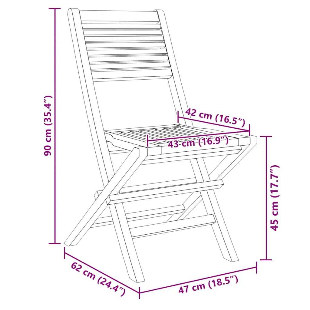 Havestole stk. 47x62x90 cm foldbare massivt teaktræ - 4, uden armlæn - number 5.