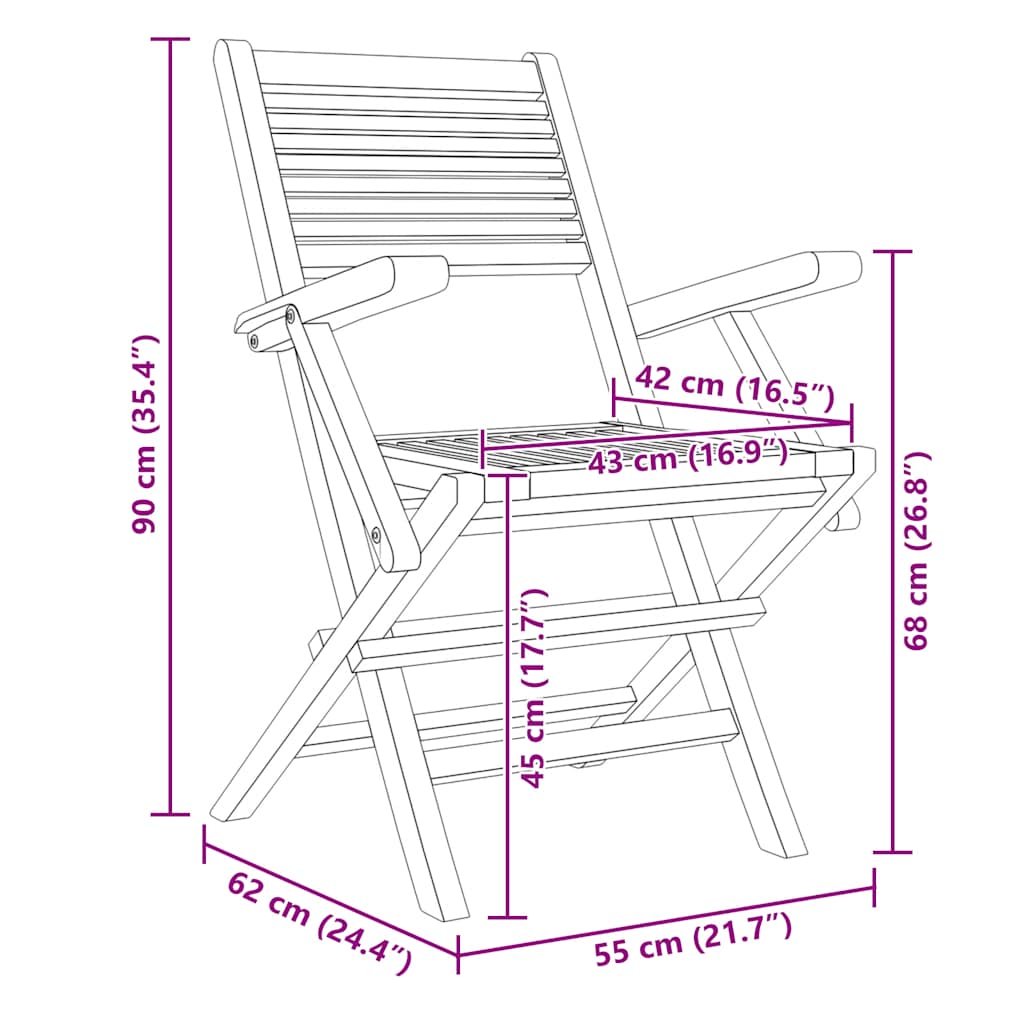 Krzesła ogrodowe szt. 55x62x90 cm składane lite drewno tekowe - 4 szt. z podłokietnikami - number 5.
