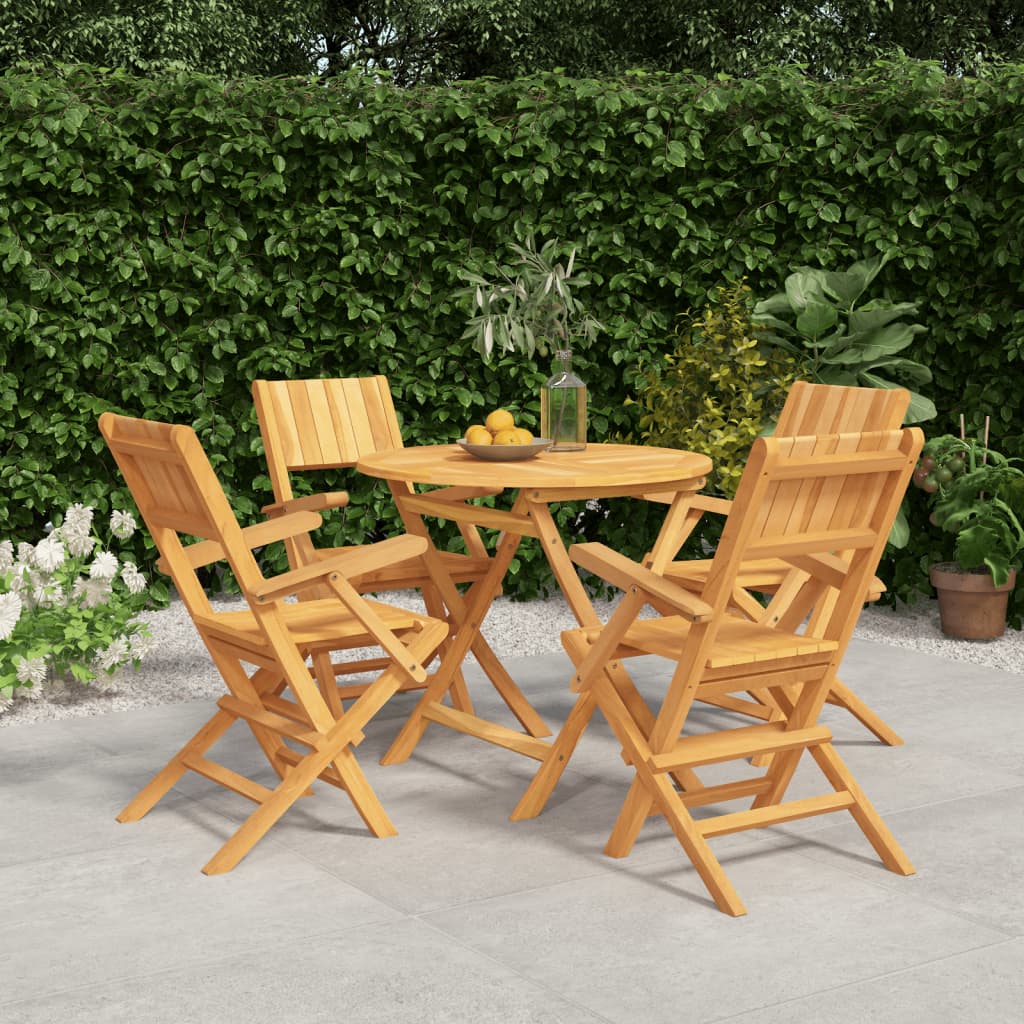 Garden dining table set 5 pieces solid teak wood - with armrests, round, 1 - number 1.