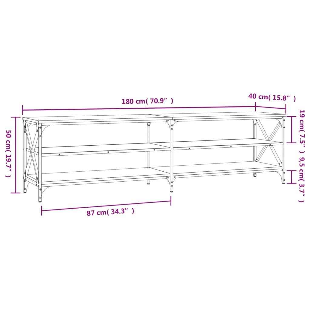 Tv-bord 180x40x50 cm konstrueret træ grå sonoma-eg - number 9.