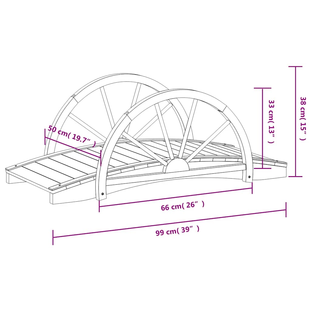 Vrtni most s polutočkovima 99x50x38 cm puna borovina - number 6.
