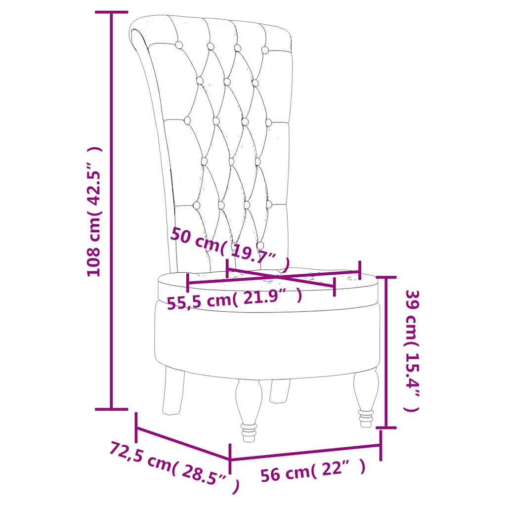 Stol med høj ryg knapdesign velour - blå, 1 - number 8.