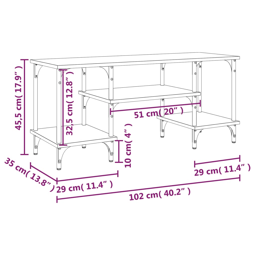 Tv-bord 102x35x45,5 cm konstruert tre - svart, 1 - number 9.
