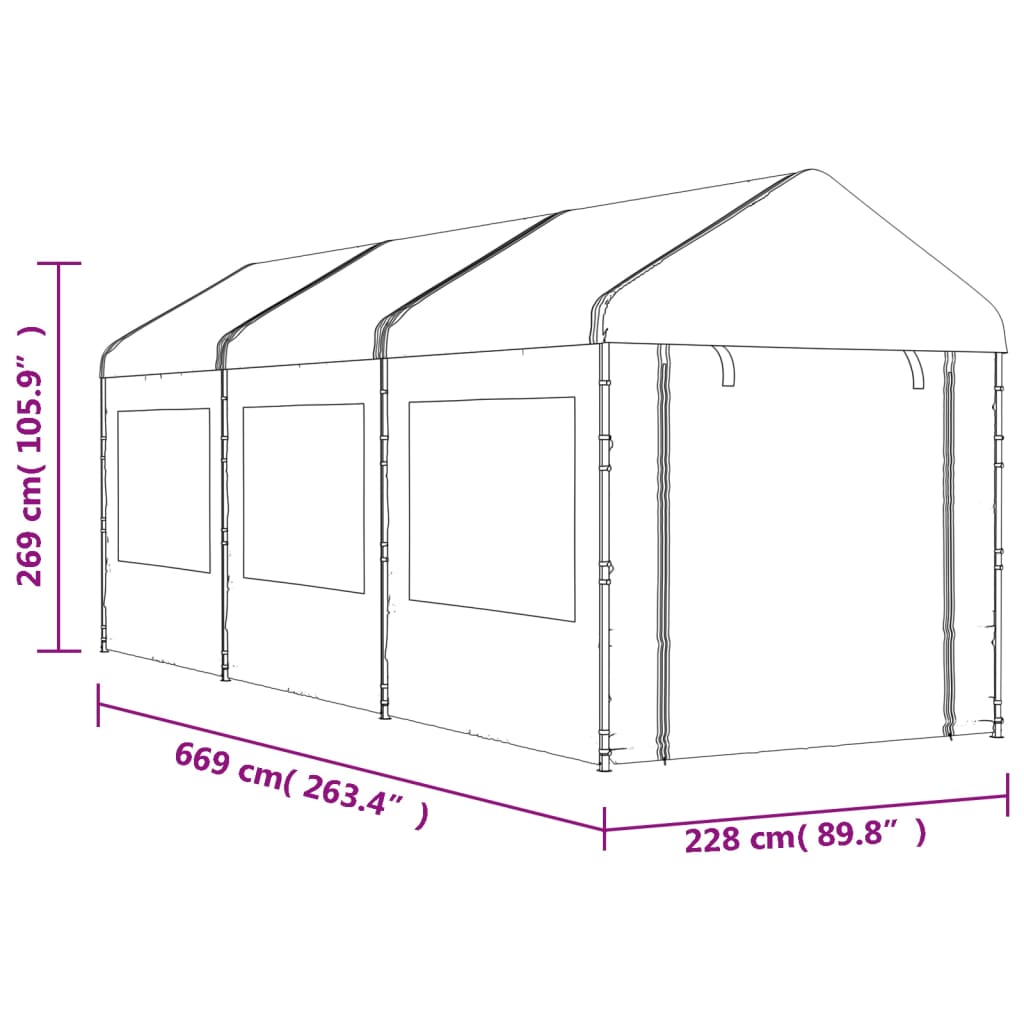 Pavillon med tag 6,69x2,28x2,69 m polyethylen hvid - 6.69 x 2.28 x 2.69 m - number 7.