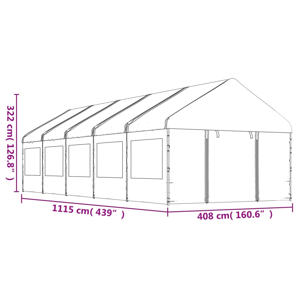 Pavillon med tag 11,15x4,08x3,22 m polyethylen hvid - number 7.