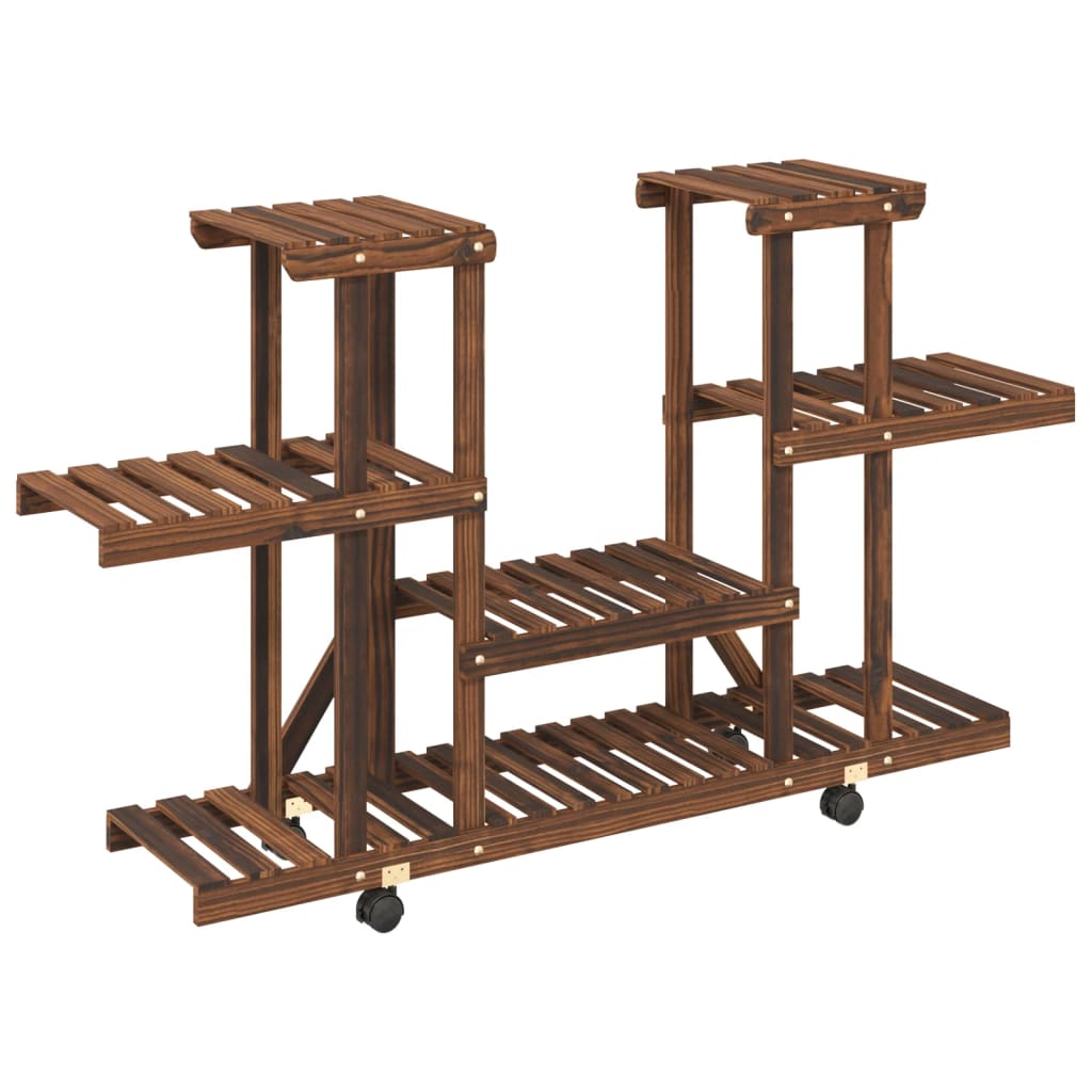 Blomsterstativ med hjul massivt fyrretræ - brun, 110 x 25 x 78 cm, 1 - number 2.