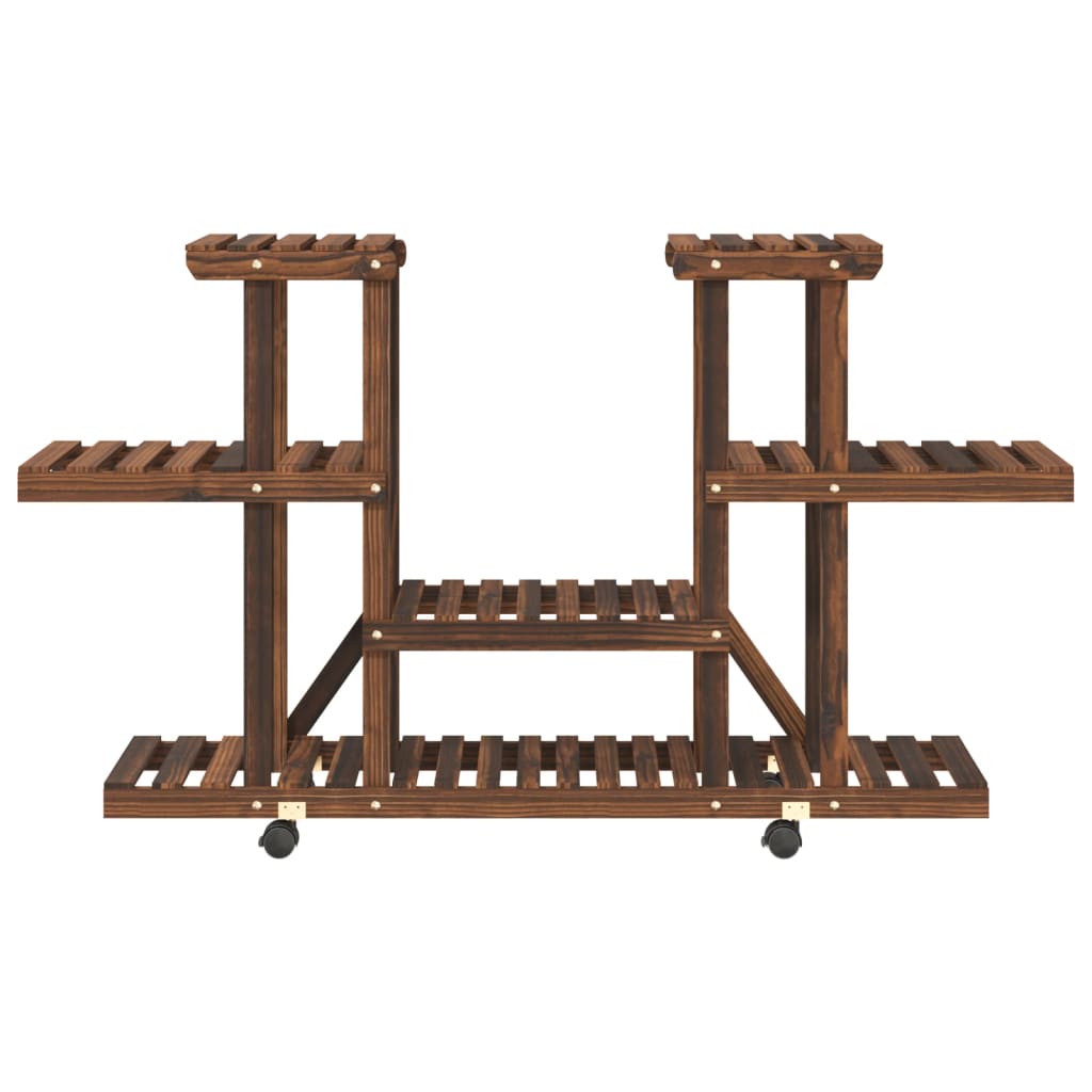 Blomsterstativ med hjul massivt fyrretræ - brun, 110 x 25 x 78 cm, 1 - number 5.