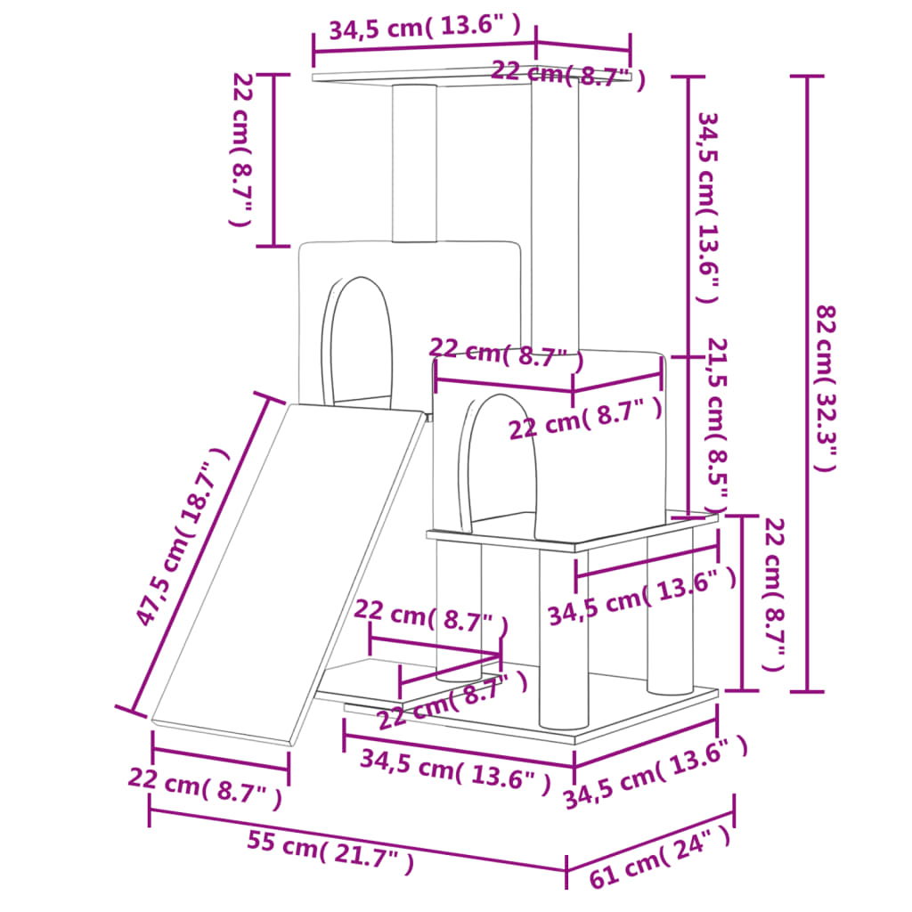 Arbre à chat avec poteaux en sisal 82 cm - number 7.