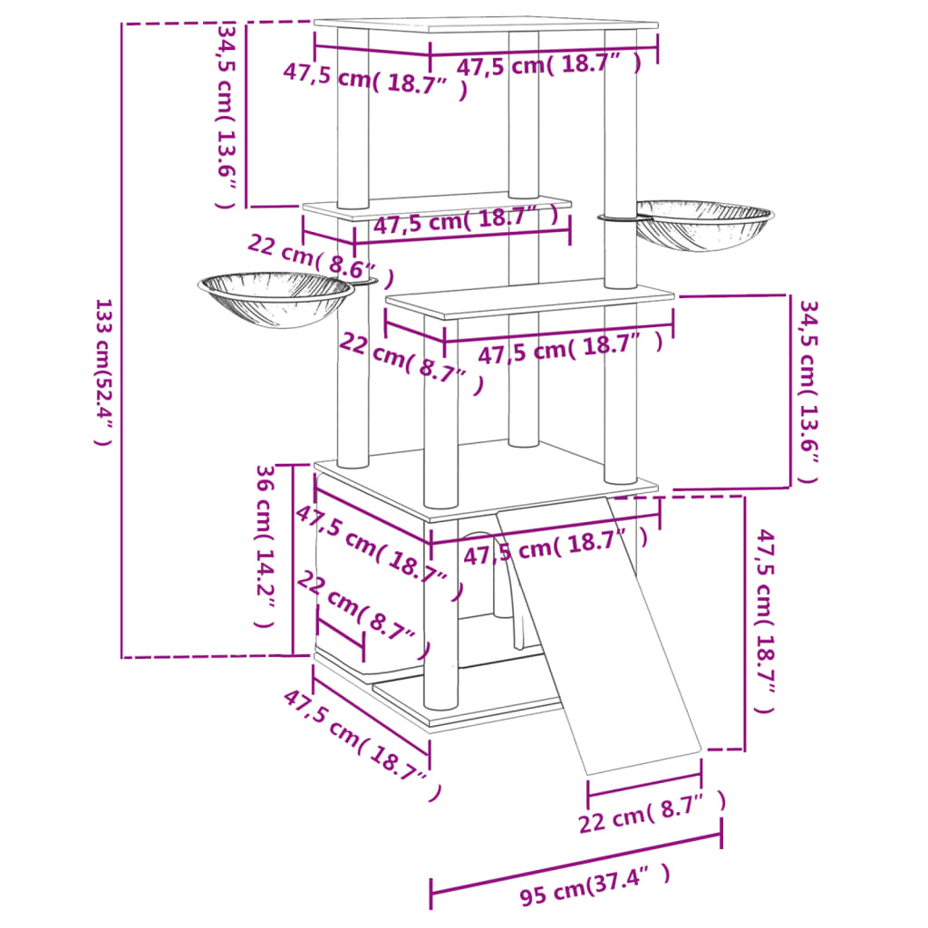 Arbre à chat avec poteaux en sisal 133 cm - gris clair - number 8.