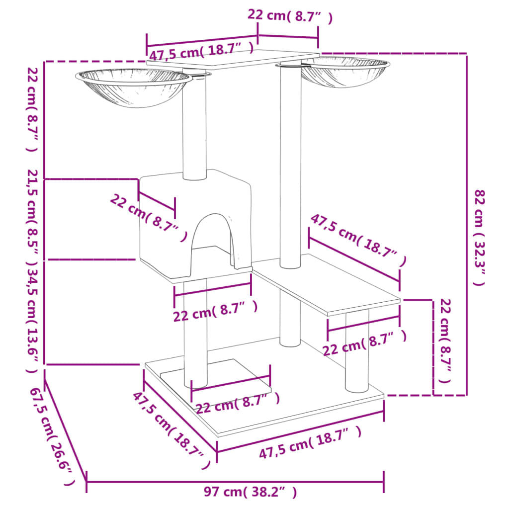 Arbre à chat avec poteaux en sisal 82 cm - gris clair - number 8.