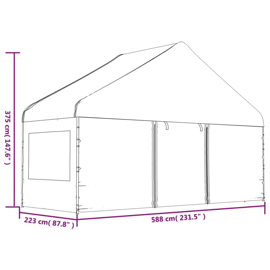 Pavillon med tag 5,88x2,23x3,75 m polyethylen hvid - 5.88 x 2.23 x 3.75 m - number 6.