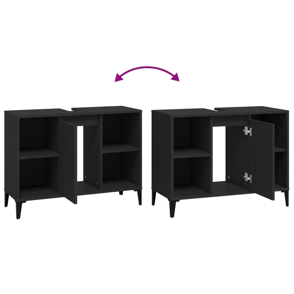 Ormar za pranje ruku 80x33x60 cm izgrađeno drvo - crno, 1 - number 9.