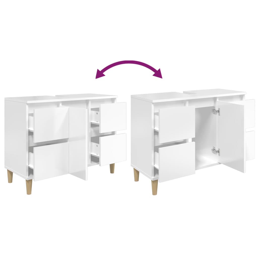Skab til håndvask 80x33x60 cm konstrueret træ hvid højglans - number 8.