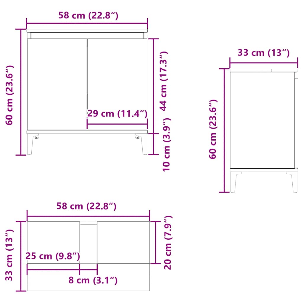 Underskab til håndvask 58x33x60 cm konstrueret træ - sort, 1 - number 10.