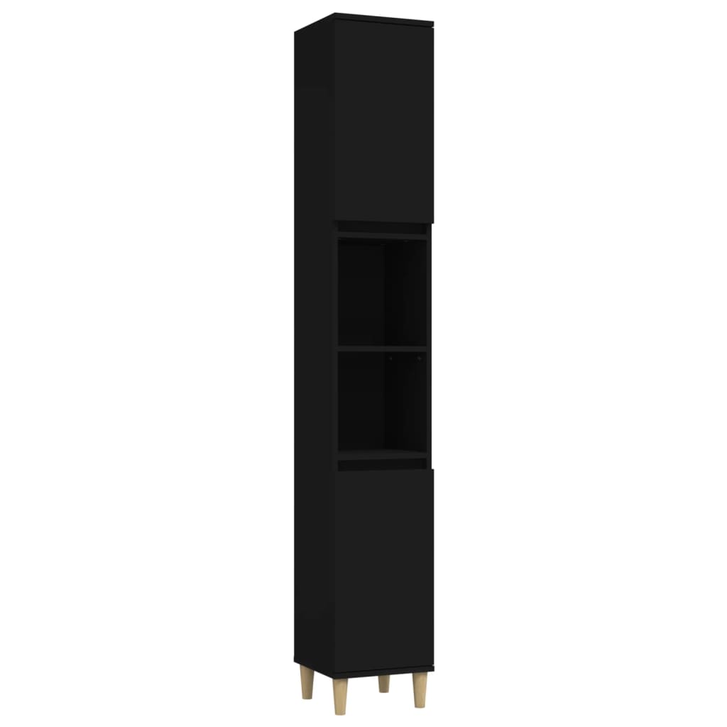 Badeværelsesskab 30x30x190 cm konstrueret træ - sort, 1 - number 2.