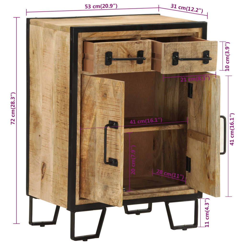 Příborník se 2 zásuvkami 53x31x72 cm masivní mangové dřevo a železo - number 7.