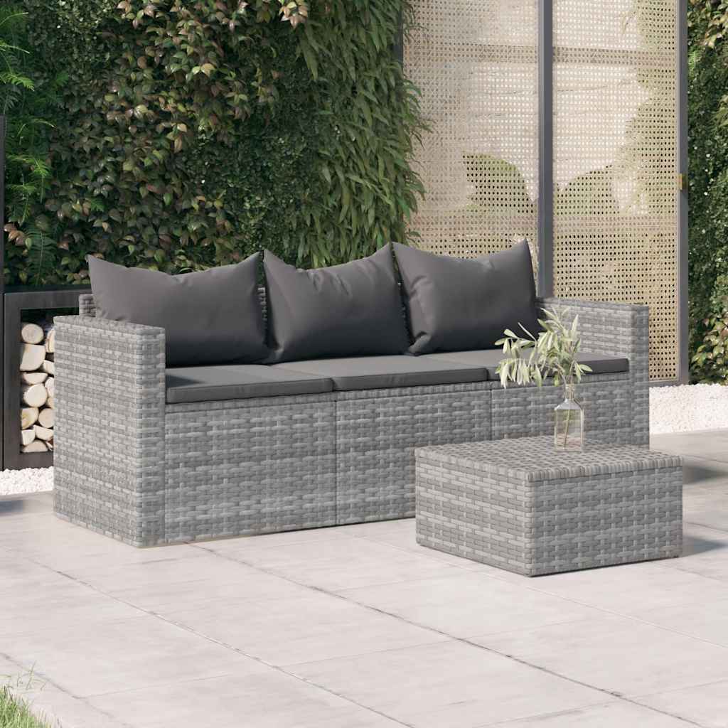 3-personers havesofa med hynder polyrattan grå - number 1.