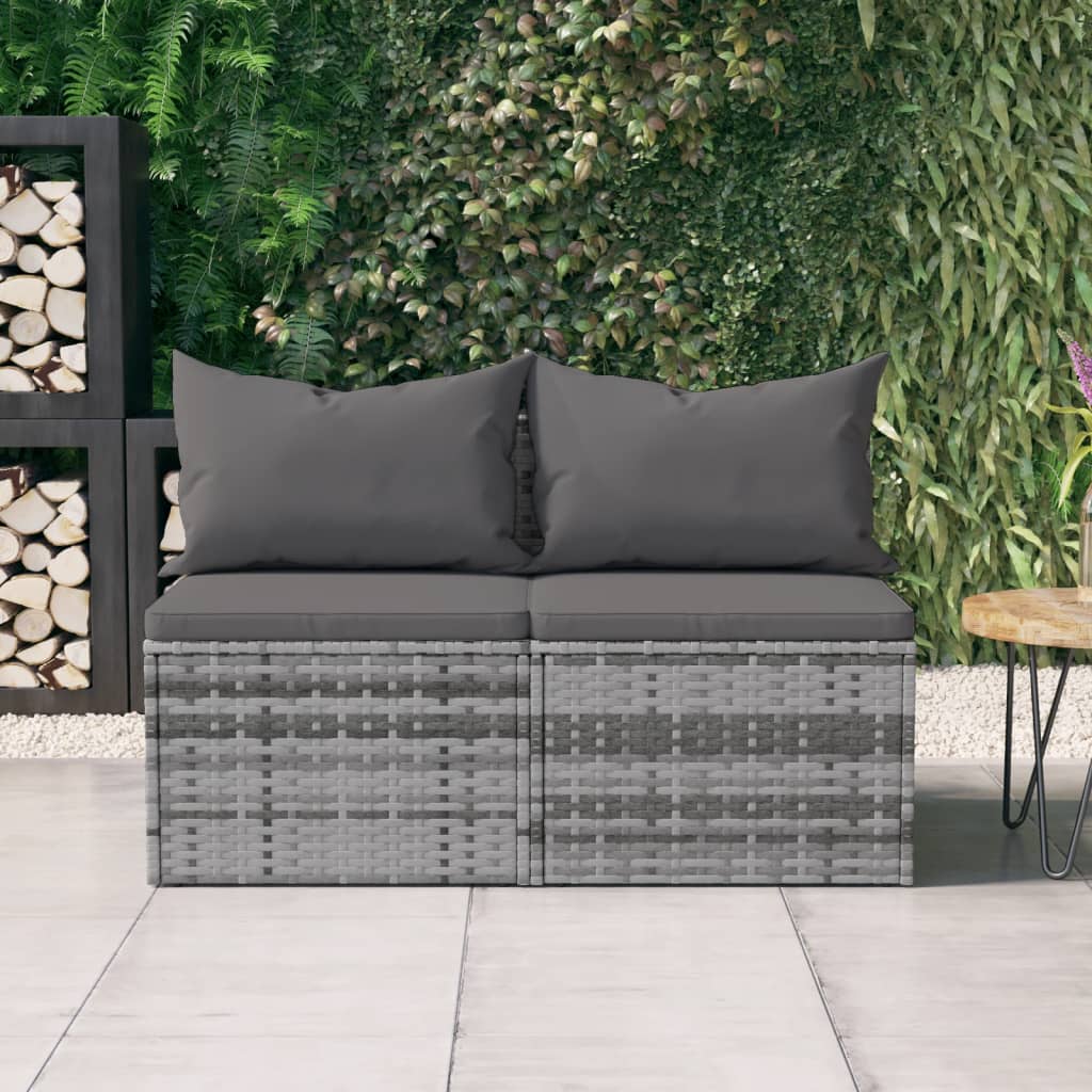 Midtermoduler til havesofa 2 stk. med hynder polyrattan grå - number 1.