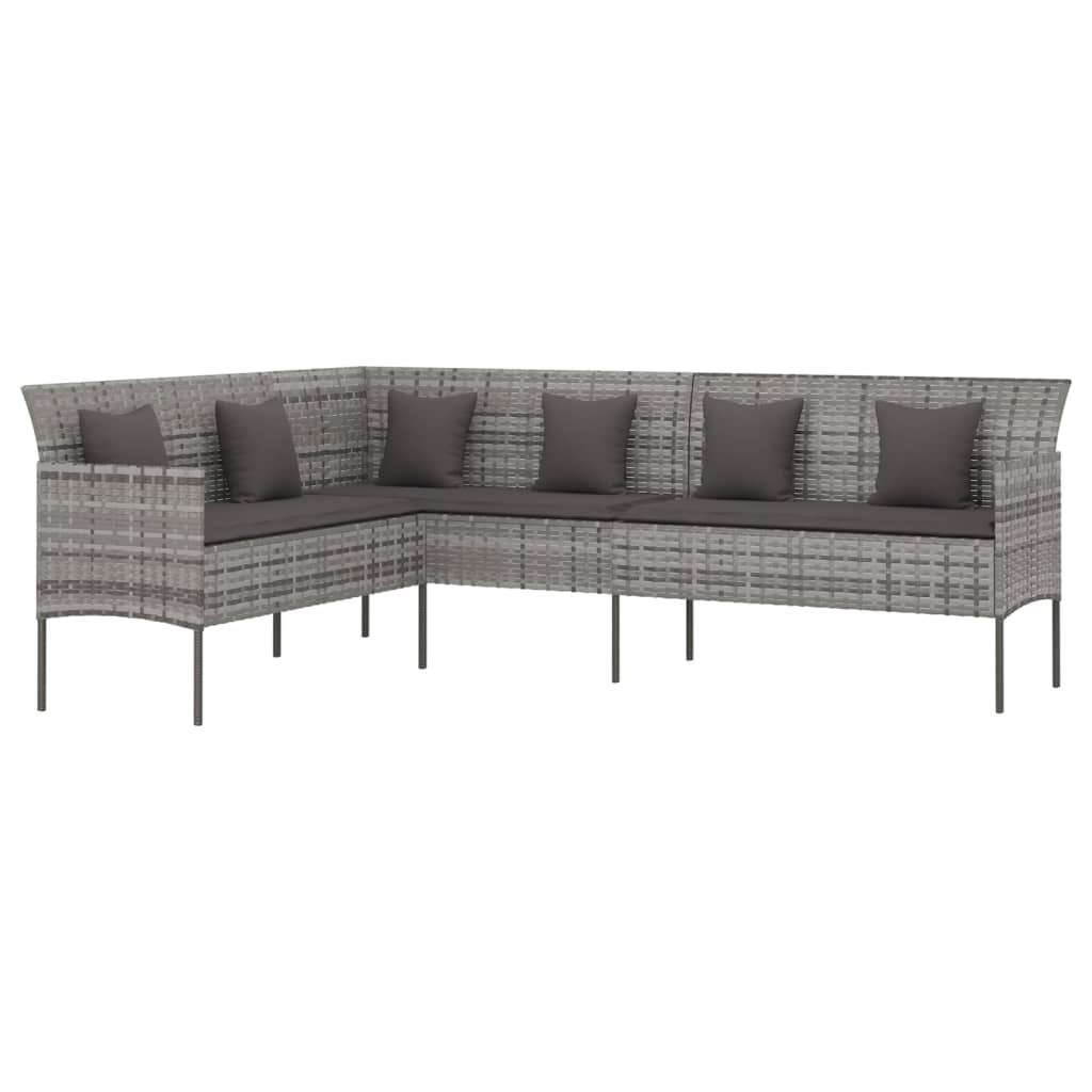 L-formet havesofa med hynder polyrattan grå - number 2.