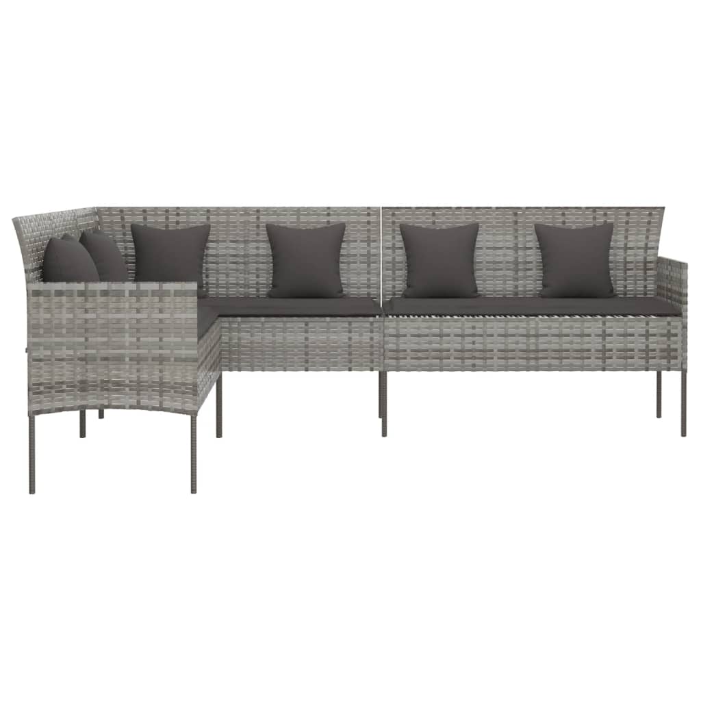 L-formet havesofa med hynder polyrattan grå - number 3.