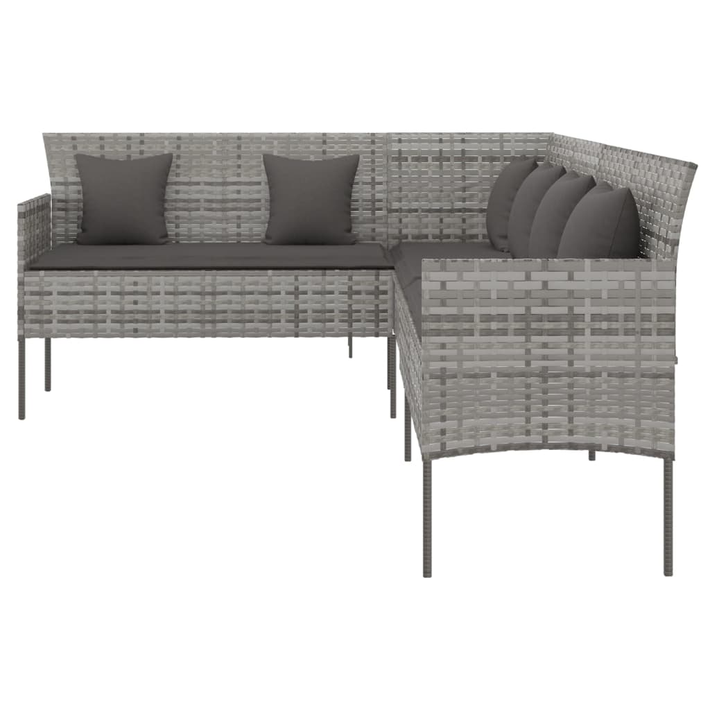 L-formet havesofa med hynder polyrattan grå - number 4.