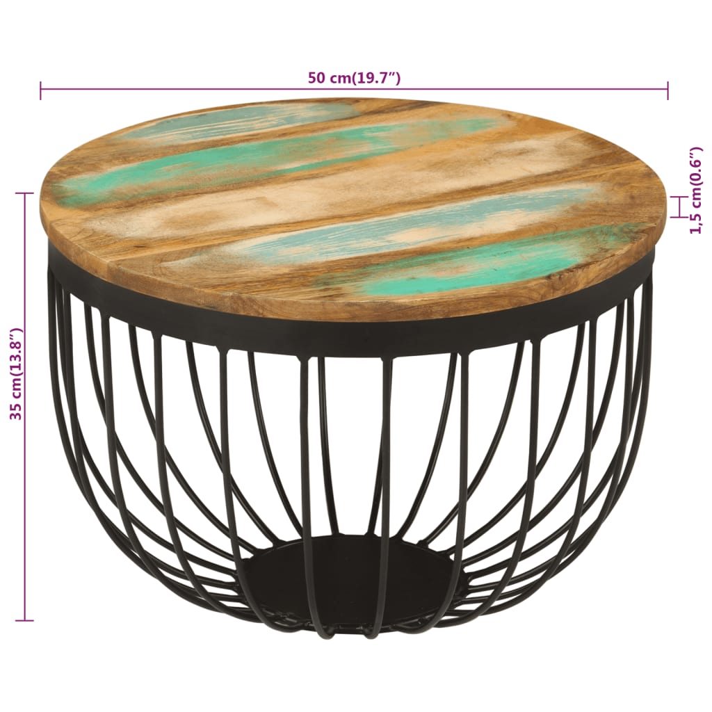 Stolić za kavu ø50x35 cm puno reciklirano drvo i čelik - number 6.