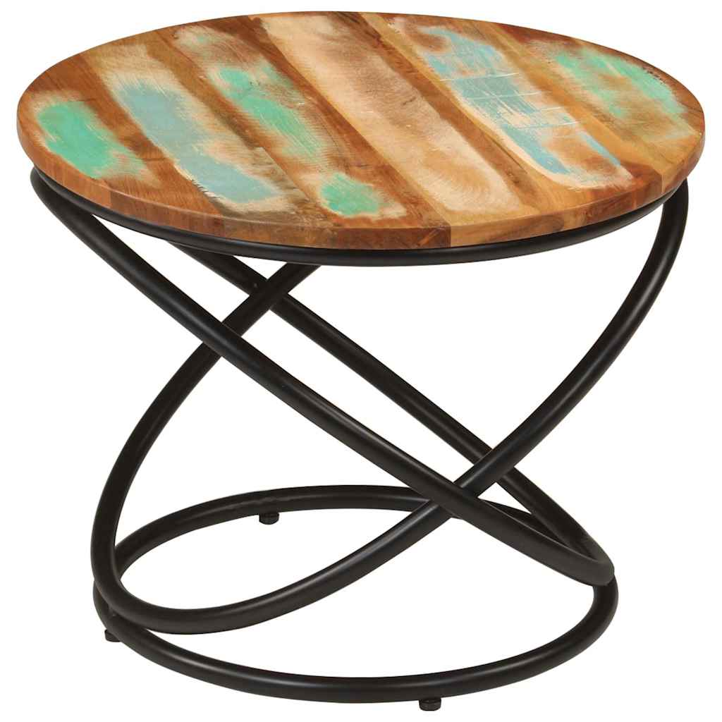 Sofabord ø50x40 cm massivt genbrugstræ og stål - number 12.